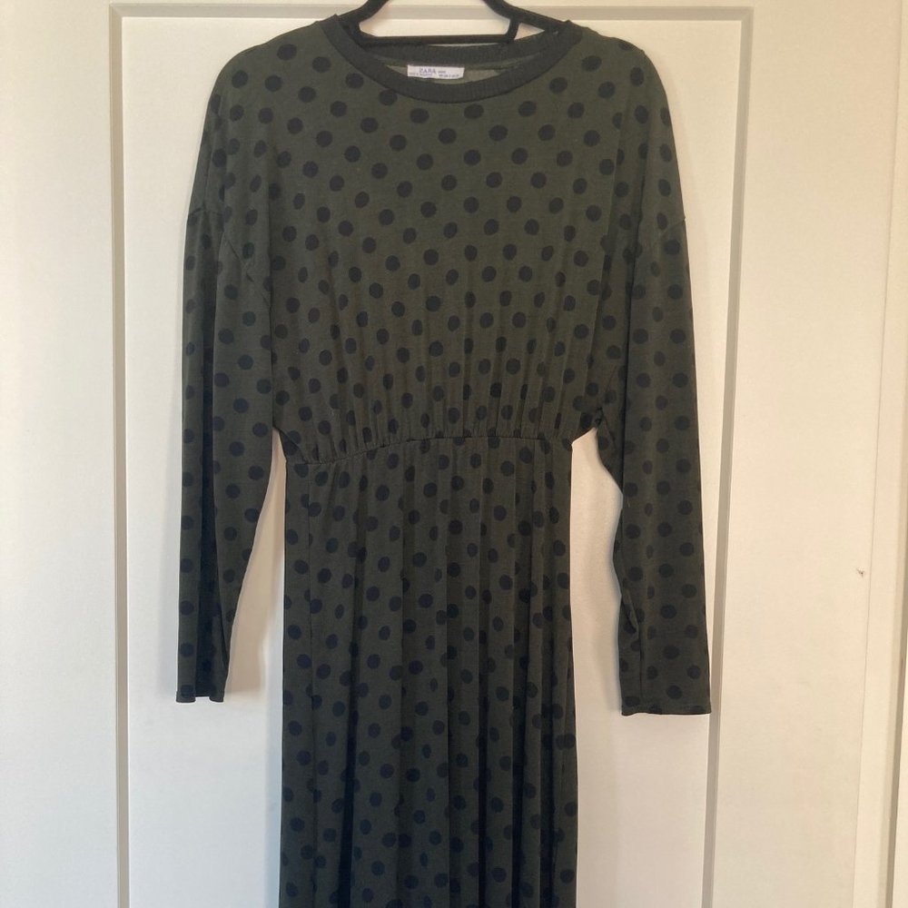 Zara Black Green Polka Dot Dress